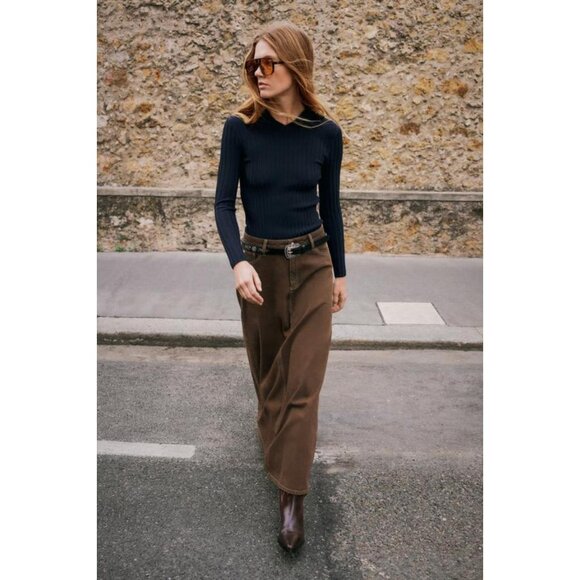 ZARA Z1975 DENIM MIDI TIERED SKIRT - Picture 4 of 8